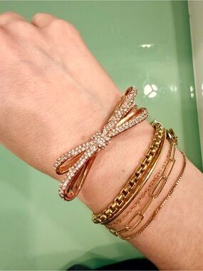 Kate Spade Crystal Bow Bangle Bracelet in Rose Gold - Women Jewelry